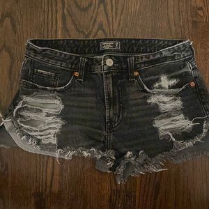 distressed black jean shorts